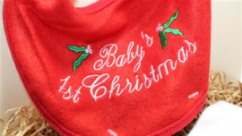 Baby's 1e kerst slab, mutsje en wantjes in cadeaudoosje