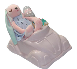 Babycadeau roze in Volkswagen kever