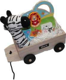 Baby houten trekkar met babynaam Zebra
