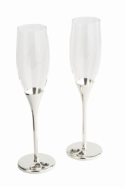 Zilverstad Huwelijks champagne glazen met bergkristal