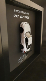 Porsche 911 997 GT3 RS Weiß 3D Eingerahmt in Schattenbox - Maßstab 1:37
