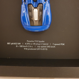 Porsche 918 Spyder Blau 3D Eingerahmt in Schattenbox - Maßstab 1:37