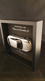 Porsche Taycan Turbo S Silver grey 3D Framed in shadow box - scale 1:24