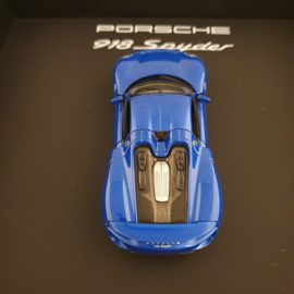 Porsche 918 Spyder blauw 3D Framed in schaduwbox - schaal 1:37