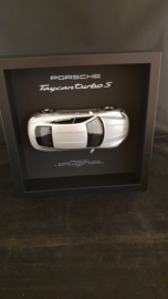 Porsche Taycan Turbo S Silver grey 3D Framed in shadow box - scale 1:24