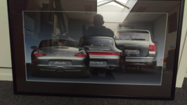Porsche generation 911 4S (996) Boxster S (986) and Cayenne Turbo Artwork framed with rear light lighting