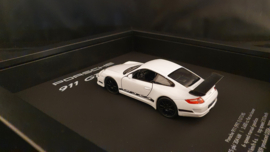 Porsche 911 997 GT3 RS Weiß 3D Eingerahmt in Schattenbox - Maßstab 1:37