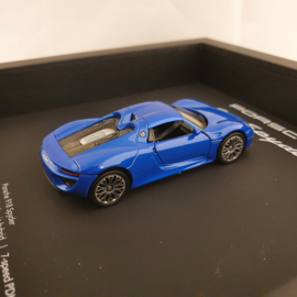 Porsche 918 Spyder Blue 3D Framed in shadow box - scale 1:37