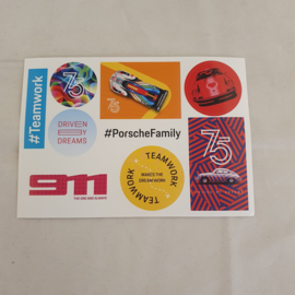 Porsche 75 jaar stickervellen en ansichtkaarten