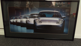 Porsche 911 generaties kunstwerk ingelijst met verlichting