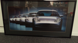 Porsche 911 Generationen Kunstwerk gerahmt mit Beleuchtung