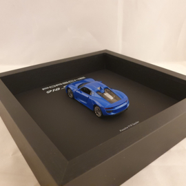 Porsche 918 Spyder Blue 3D Framed in shadow box - scale 1:37