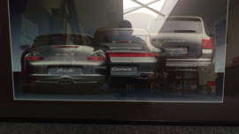 Porsche generation 911 4S (996) Boxster S (986) and Cayenne Turbo Artwork framed with rear light lighting