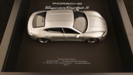 Porsche Taycan Turbo S Gris argenté 3D Encadré dans une boîte d’ombre - échelle 1:24