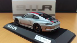 Porsche 911 (991.2) R 2016 silver red stripes Minichamps