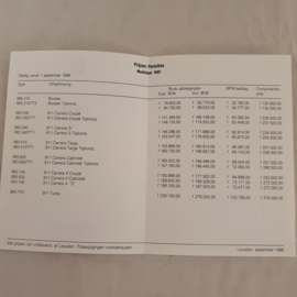 Preisliste Porsche Modelle 1997 - NL Porsche 993 und 986