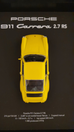 Porsche 911 Carrera 2.7 RS Jaune 3D Encadré dans une boîte d’ombre - échelle 1:37