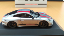 Porsche 911 (991.2) R 2016 silver red stripes Minichamps