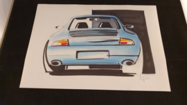 Porsche 911 996 schets - 42 x 29,5 cm