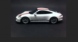 Porsche 911 (991.2) R blanche avec bandes rouges