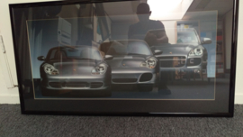 Porsche generation 911 4S (996) Boxster S (986) and Cayenne Turbo Artwork framed with headlight lighting