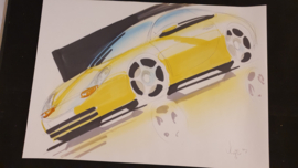 Porsche 911 996 studienskizze - 42 x 29,5 cm