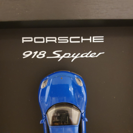 Porsche 918 Spyder Blue 3D Framed in shadow box - scale 1:37