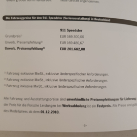 Porsche 911 997 Speedster preisliste broschüre 2010 - DE WPLS1101000111