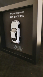 Porsche 911 997 GT3 RS Blanc 3D Encadré dans une boîte d’ombre - échelle 1:37