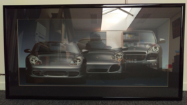 Porsche generation 911 4S (996) Boxster S (986) and Cayenne Turbo Artwork framed with headlight lighting