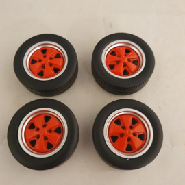 Set van 4 wielen met Fuchs-velgen voor Porsche 911 van 1968 tot 1988 Rood 1/18 KK-Scale KKDCACC023