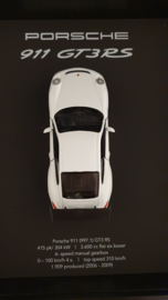 Porsche 911 997 GT3 RS Blanc 3D Encadré dans une boîte d’ombre - échelle 1:37