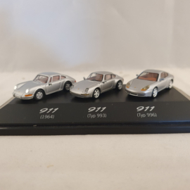 Trio Porsche 911 gris argenté 964 993 996 échelle 1/87 - Herpa WAP022BOX
