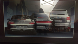 Porsche generatie 911 4S (996) Boxster S (986) en Cayenne Turbo kunstwerk ingelijst met achterlichtverlichting