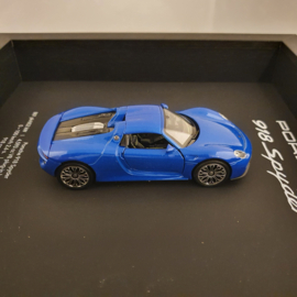 Porsche 918 Spyder blauw 3D Framed in schaduwbox - schaal 1:37