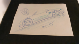 Porsche 986 Boxster croquis - 40 x 29 cm - Présentation 1996