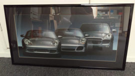 Porsche generatie 911 4S (996) Boxster S (986) en Cayenne Turbo kunstwerk ingelijst met verlichting