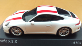 Porsche 911 (991.2) R 2016 white red stripes Minichamps