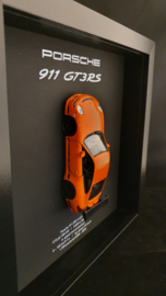 Porsche 911 997 GT3 RS Orange 3D Framed in shadow box - scale 1:37