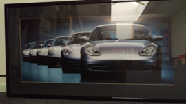 Porsche 911 Generationen Kunstwerk gerahmt mit Beleuchtung