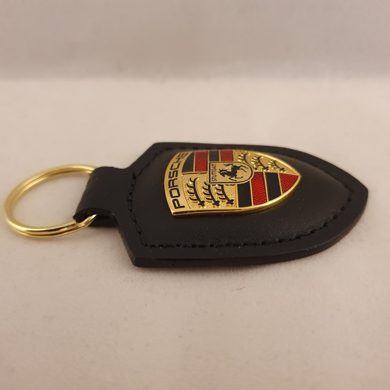 Porsche Leder Schlüsselanhänger aus Schwarz (Auf Anfrage Gravur)