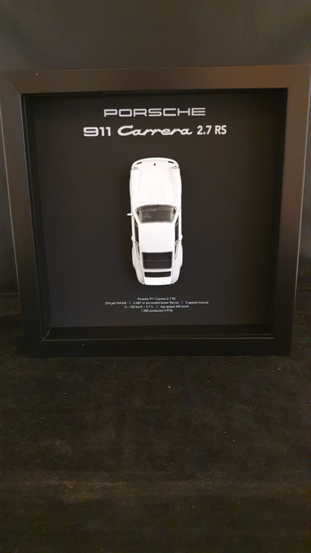 Porsche 911 Carrera 2.7 RS White 3D Framed in shadow box - scale 1:37