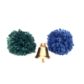 PomPom met belletjes - Groen en Blauw