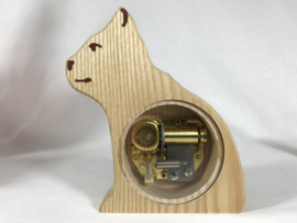 Houten kat muziekdoos Jobin