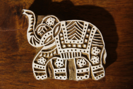 Handgesneden blokdrukstempel olifant, 10 cm, duurzaam hout, India