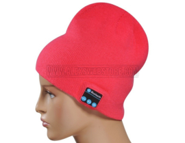 Bluetooth muts roze-rood met speakers