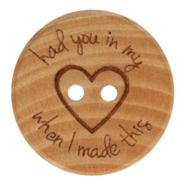 Houten knoop HAD YOU IN MY HEART MAAT 20mm per stuk