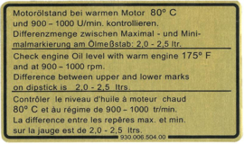 Porsche Étiquette niveau d’huile 93000650400