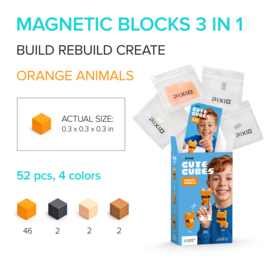 PIXIO - Cute Cubes - Orange Animals - 52 stuks