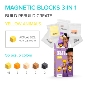 PIXIO - Cute Cubes - Yellow Animals - 52 stuks